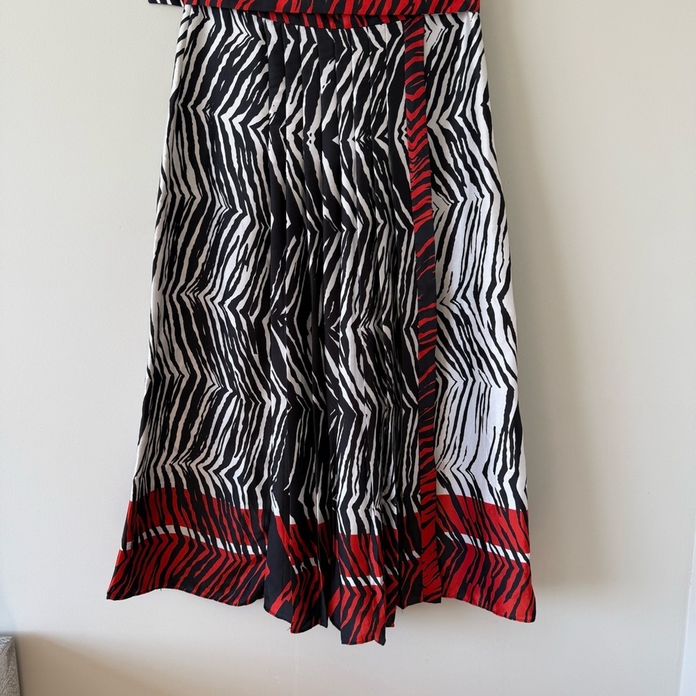 Zara Zebra Print Pleated Midi Skirt with Red Highlights - Picture 7 of 9